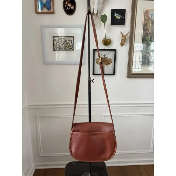 Vintage 90s Coach Prairie Bag 9954 British Tan Leather Flap Turnlock Crossbody B - Picture 3 of 14